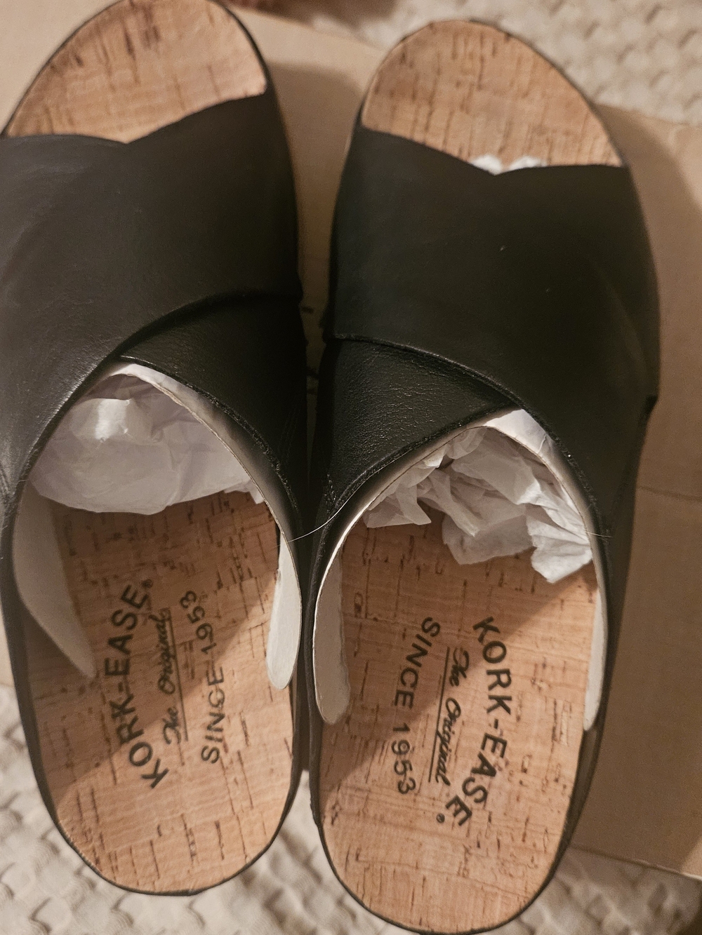 Kork-Ease 'TUTSI CROSSBAND' Original Black Leather Cork Slide Mules